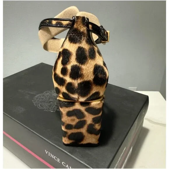Vince Camuto Womens Ankle Strap Leopard Block Heel Shoes Size 12 New - Picture 6 of 8